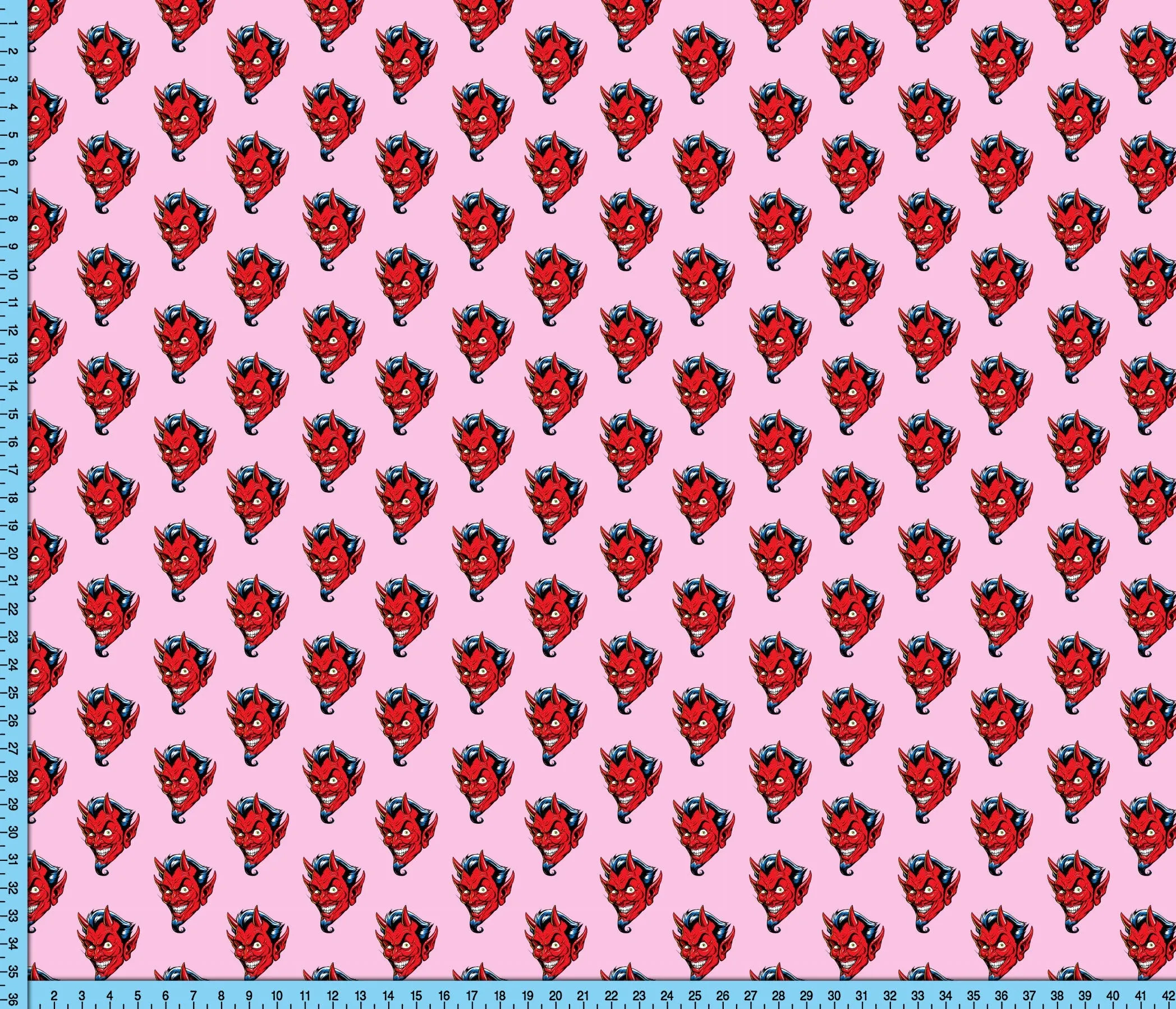 Red Devil on Pink Fabric, Novelty Design Printed By the Yard for Crafts, Shirts, Masks