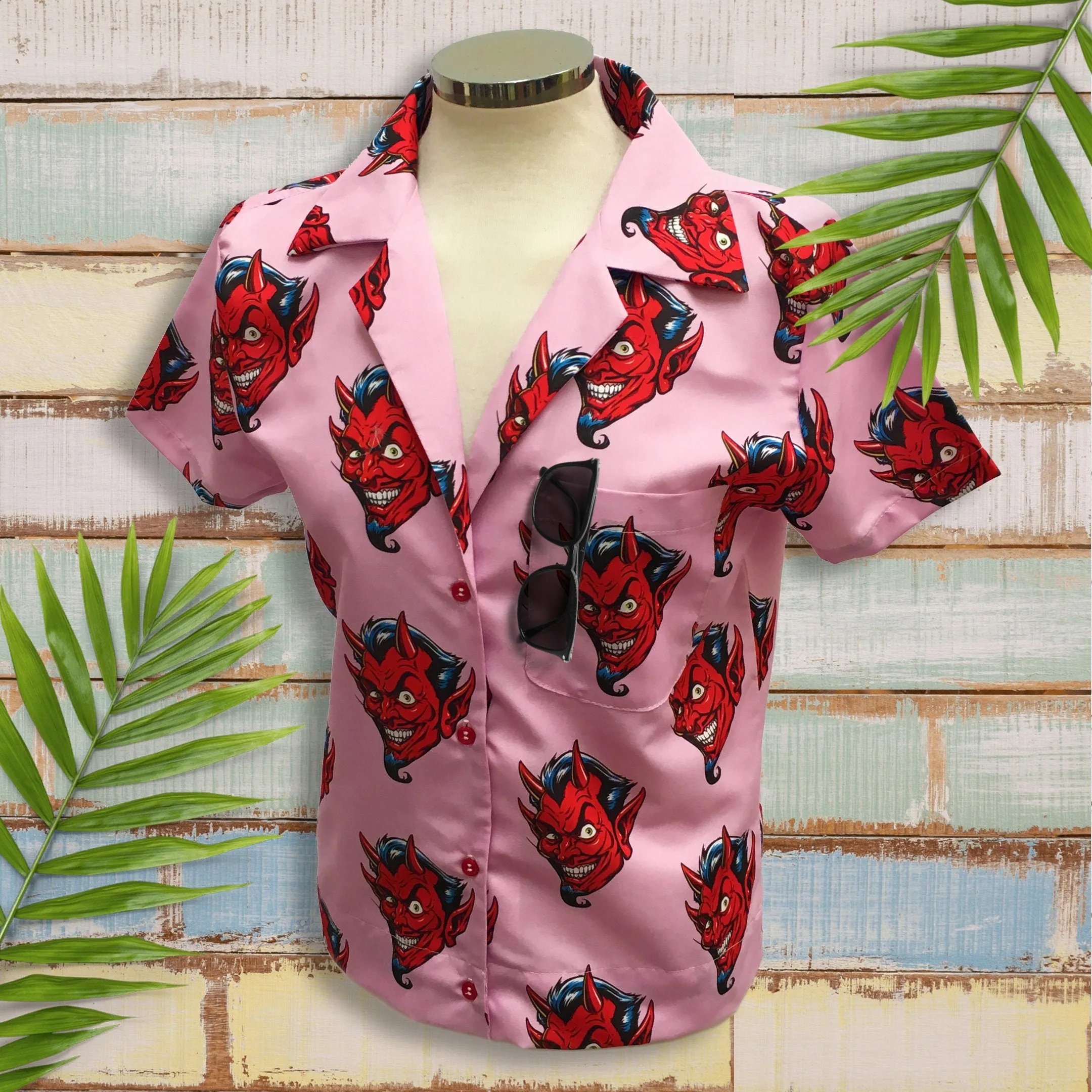 Red Devil on Pink Fabric, Novelty Design Printed By the Yard for Crafts, Shirts, Masks