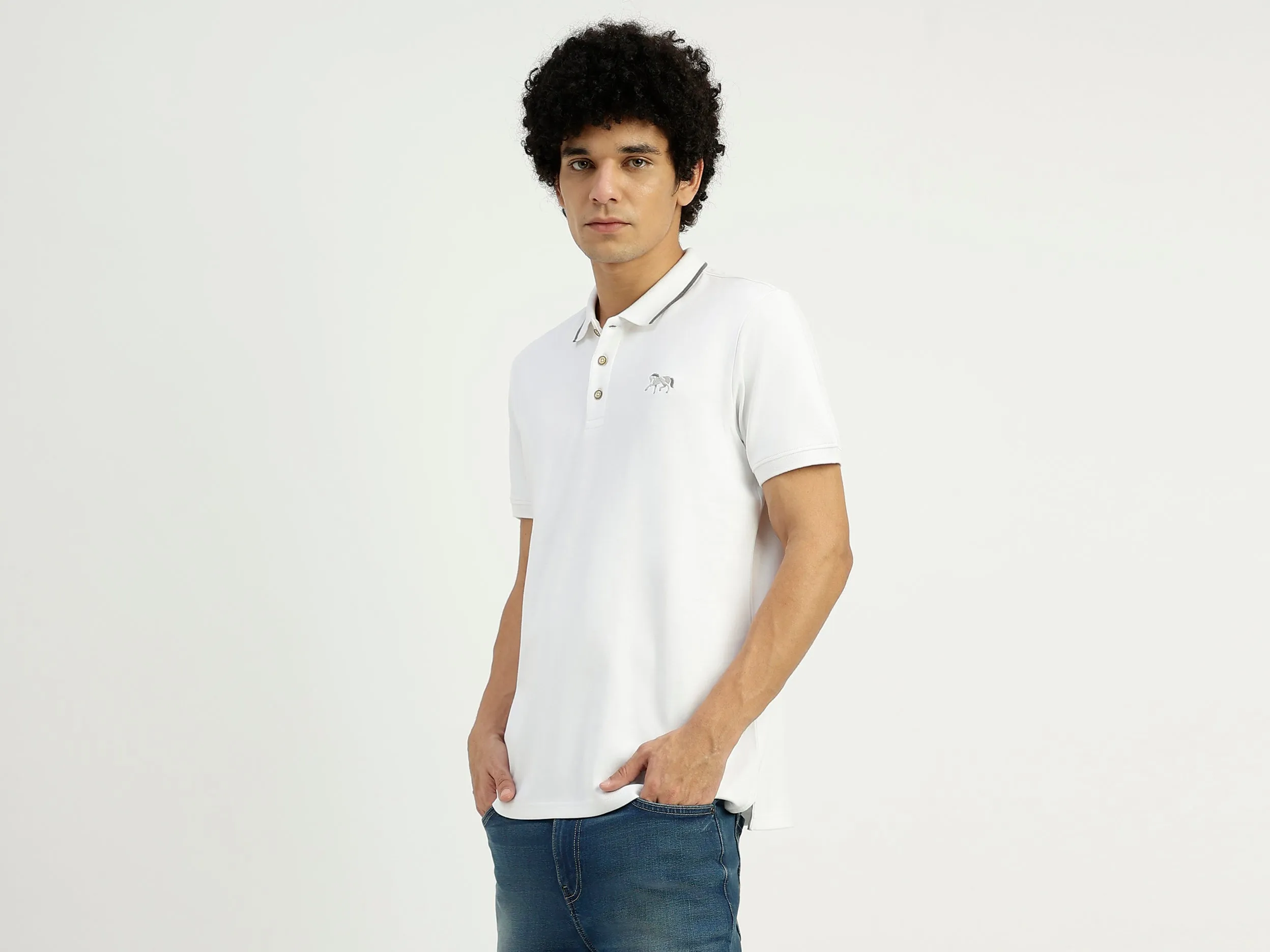 Regular Fit Ribbed Collar Solid T-Shirt