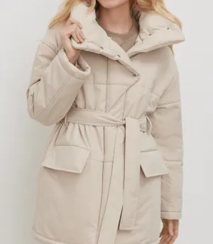 Retro belted puffer coat for work - Zuzanna