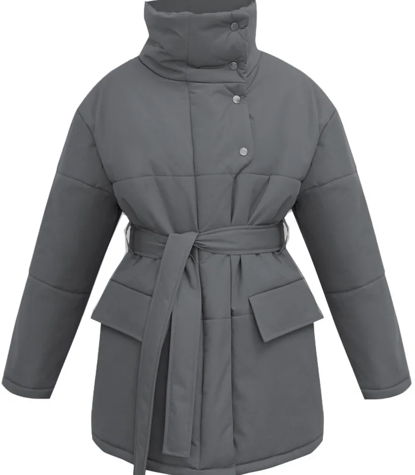 Retro belted puffer coat for work - Zuzanna