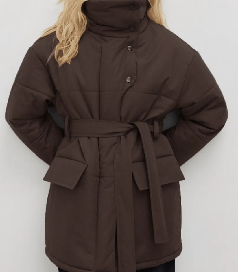 Retro belted puffer coat for work - Zuzanna