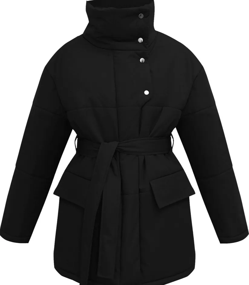 Retro belted puffer coat for work - Zuzanna