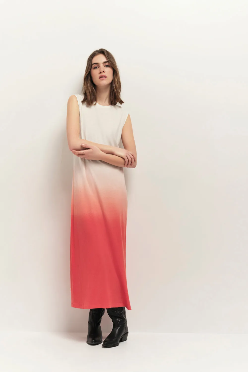 RIVO - Robe longue corail maille effet deep dye