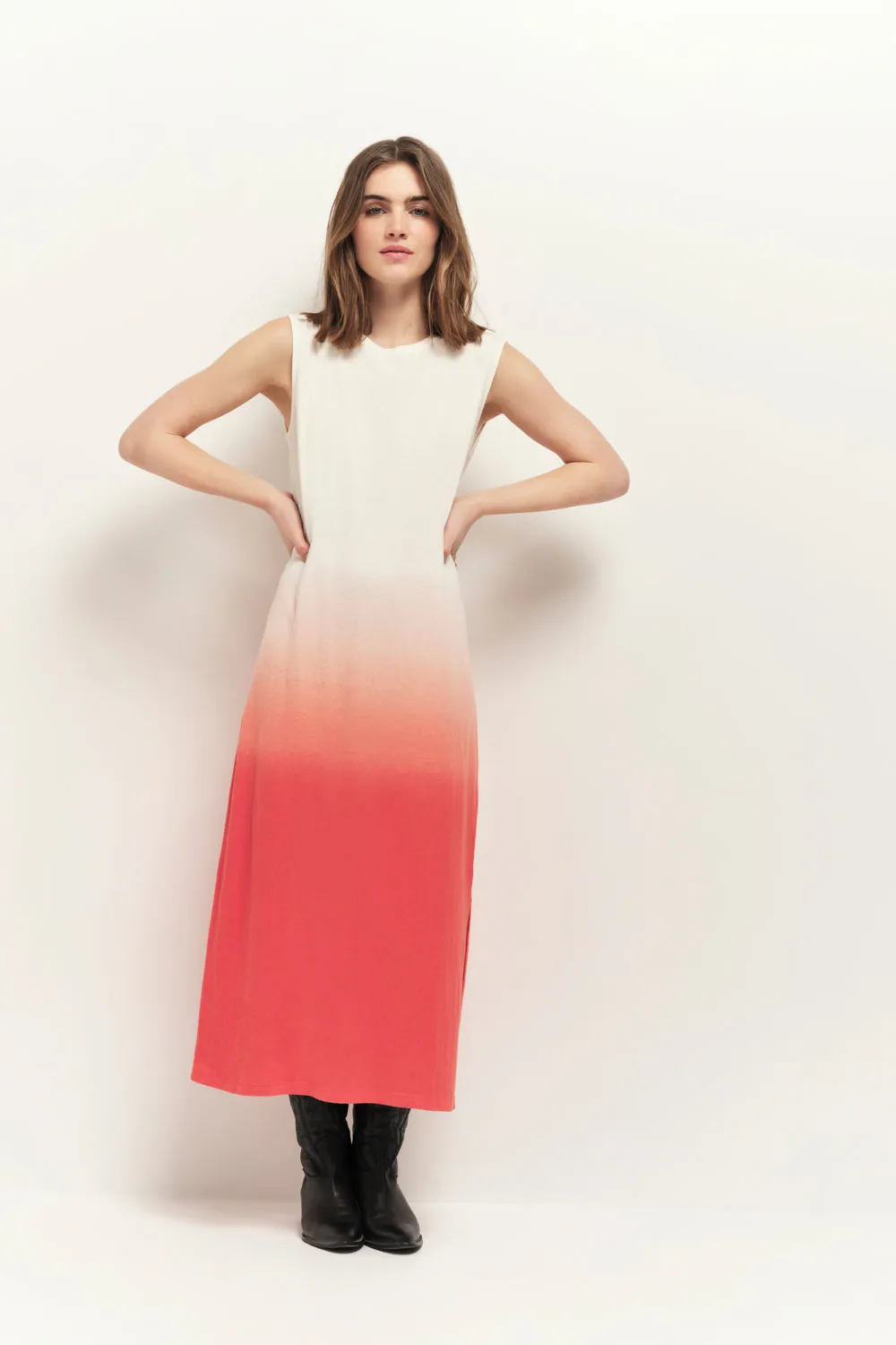 RIVO - Robe longue corail maille effet deep dye