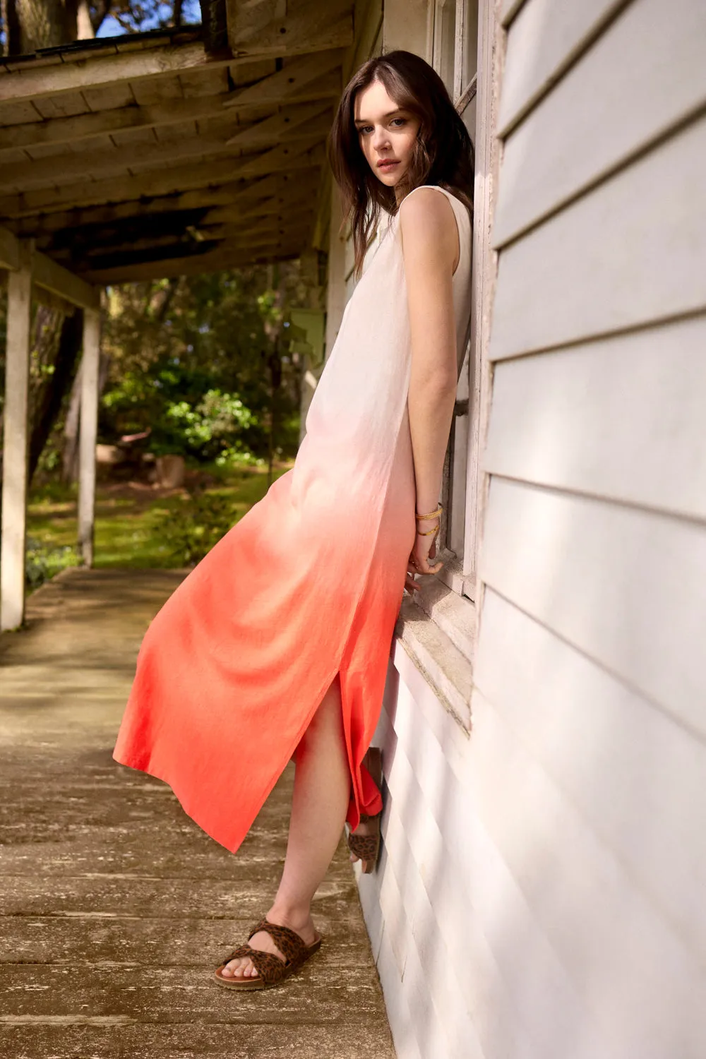 RIVO - Robe longue corail maille effet deep dye