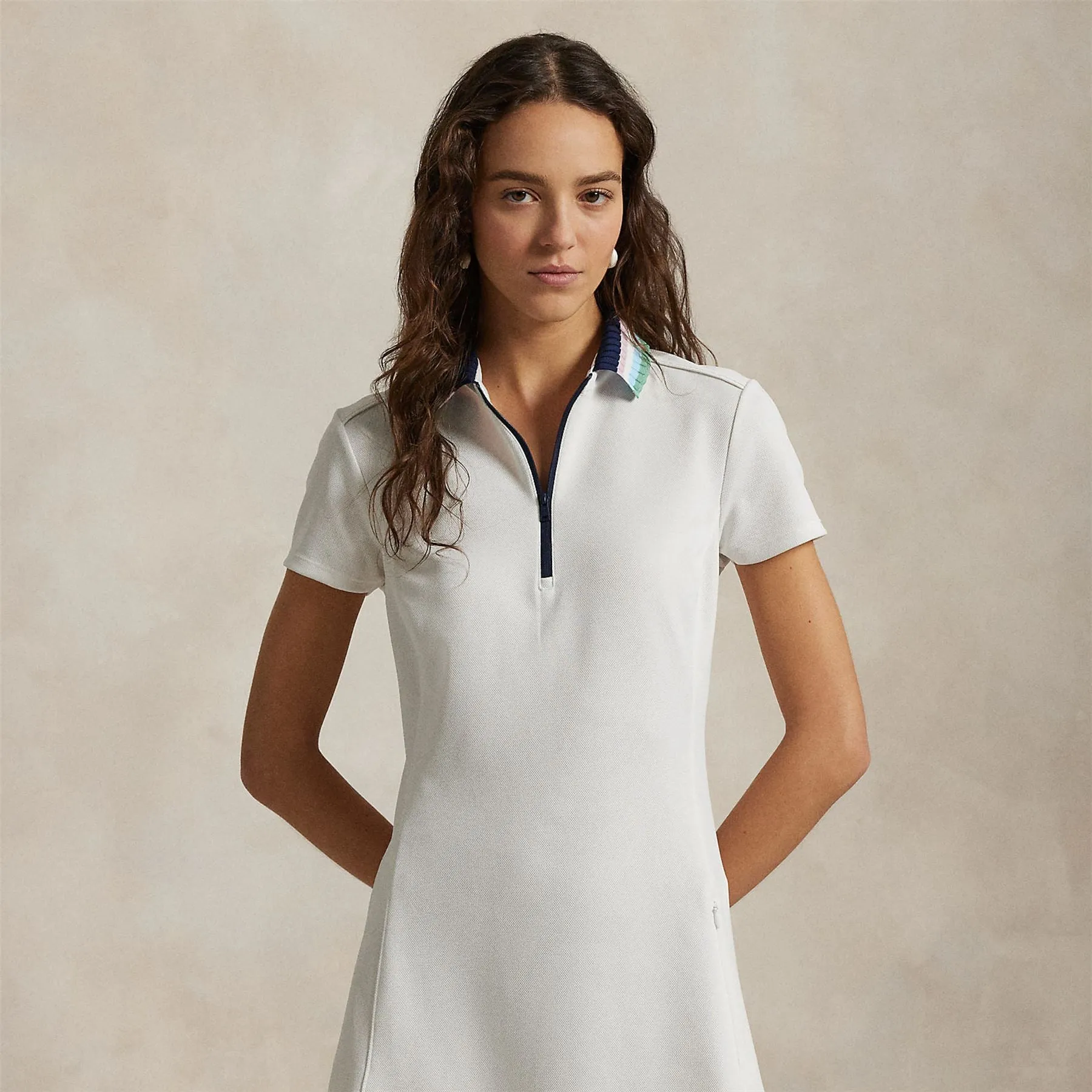 RLX SS Sweater Collar Dress Ceramic White/Refined Navy Multi