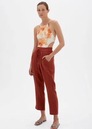 Rosie Organic Gauze Pin Tuck Crop Pant (Brown)