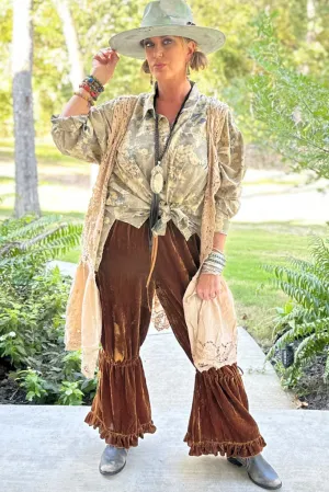 Ruffle It Up Velvet Pants - Golden