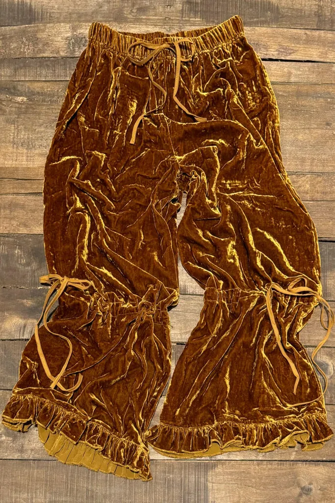 Ruffle It Up Velvet Pants - Golden