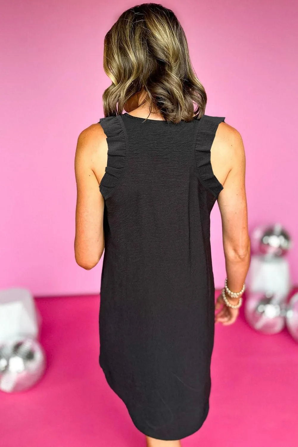 Ruffled Sleeveless Shift Dress Mini Cut