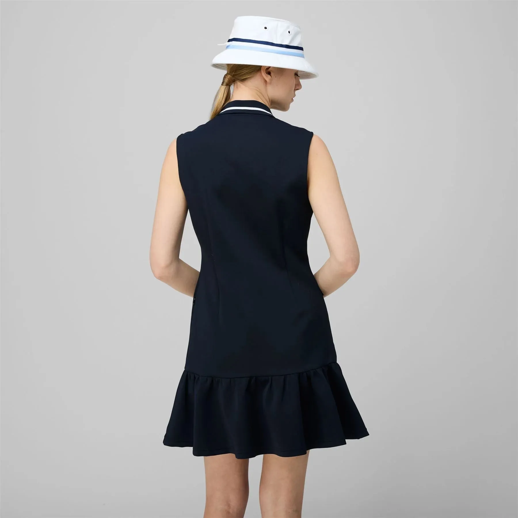 Scuba Ruffle Hem Dress Navy/White