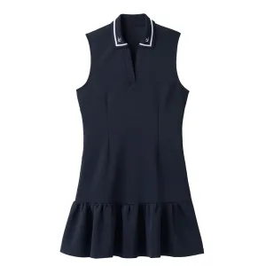 Scuba Ruffle Hem Dress Navy/White