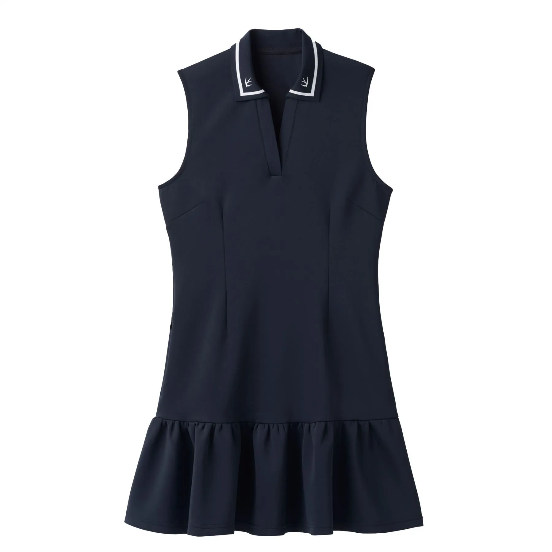 Scuba Ruffle Hem Dress Navy/White