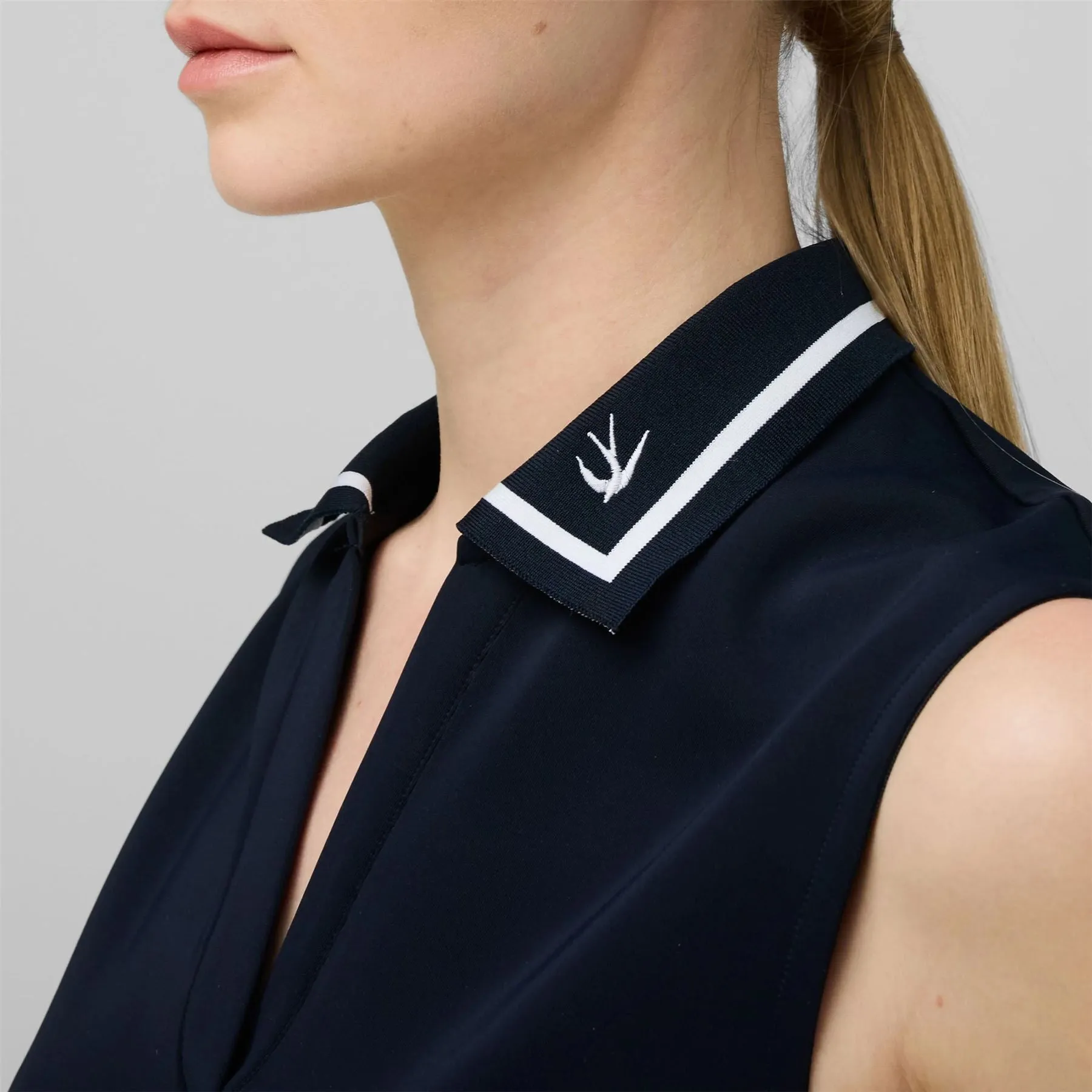 Scuba Ruffle Hem Dress Navy/White