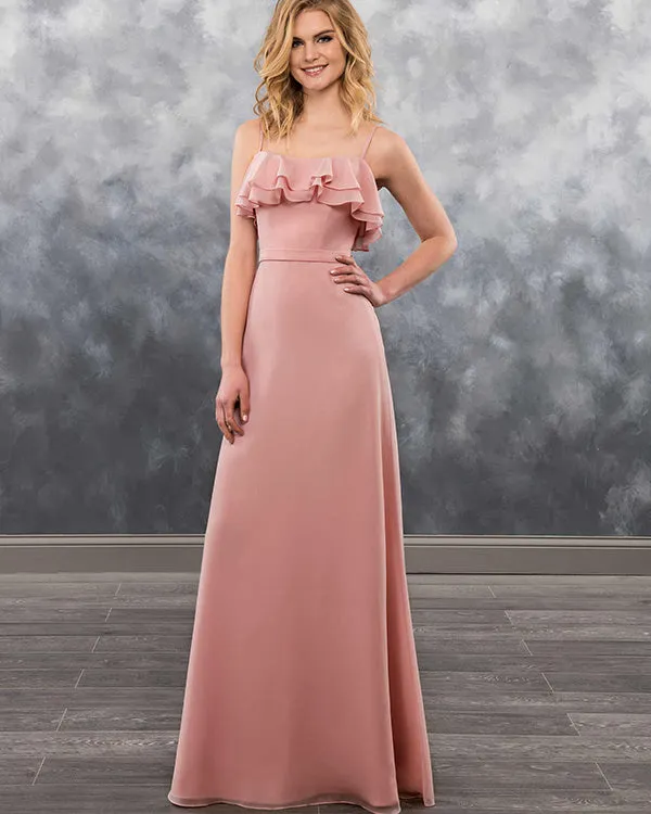 Sexy Spaghetti Straps Dusty Pink Chiffon Bridesmaid Dresses Tiered Ruffles Floor Length