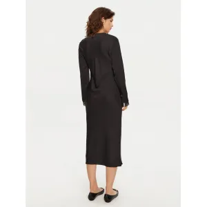 Sheer Panel Ls Shift Midi Dress