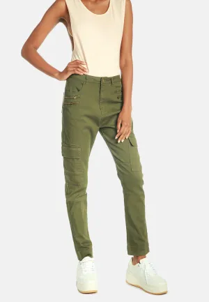 slim fit cargo pants with zipper details on front