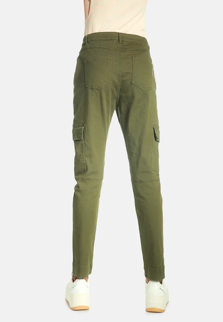 slim fit cargo pants with zipper details on front