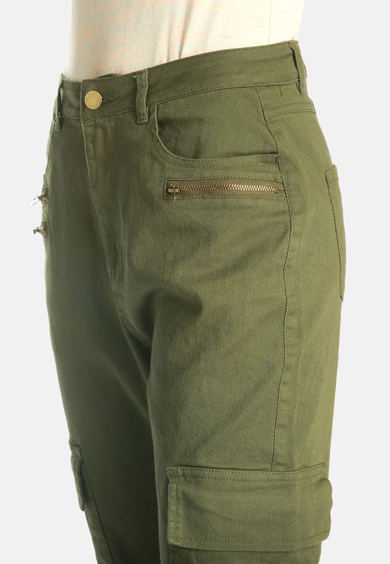 slim fit cargo pants with zipper details on front