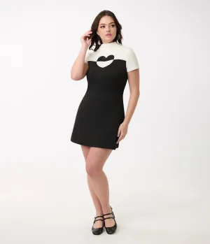 Smak Parlour Black & White Color Block Heart Shift Dress