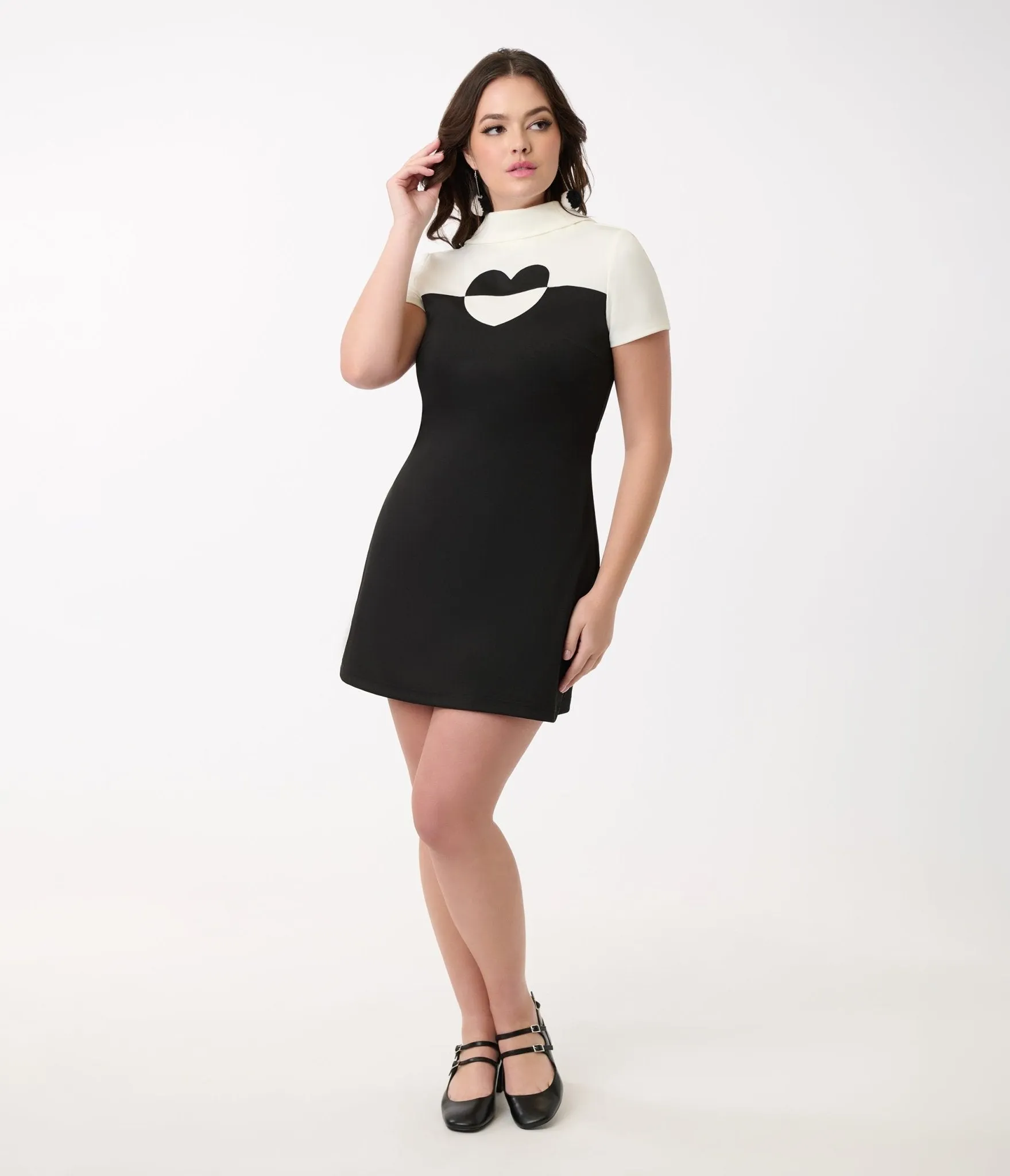 Smak Parlour Black & White Color Block Heart Shift Dress