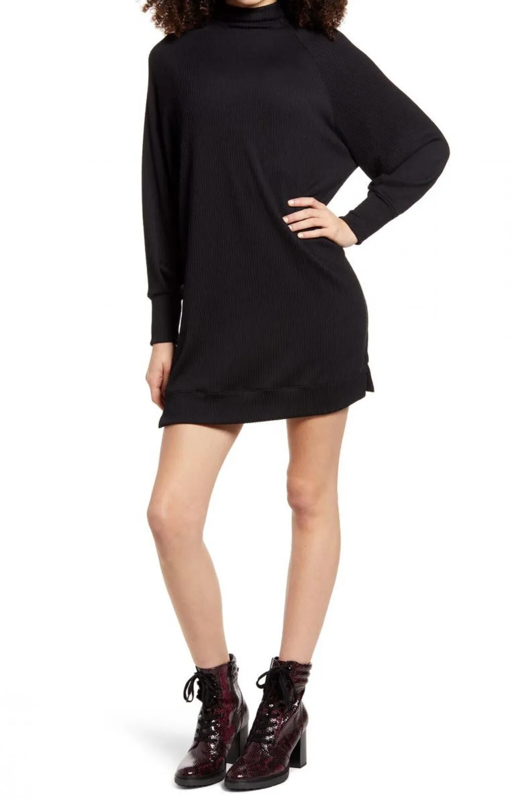 Socialite Womens Long Sleeve Textured Knit Shift Dress