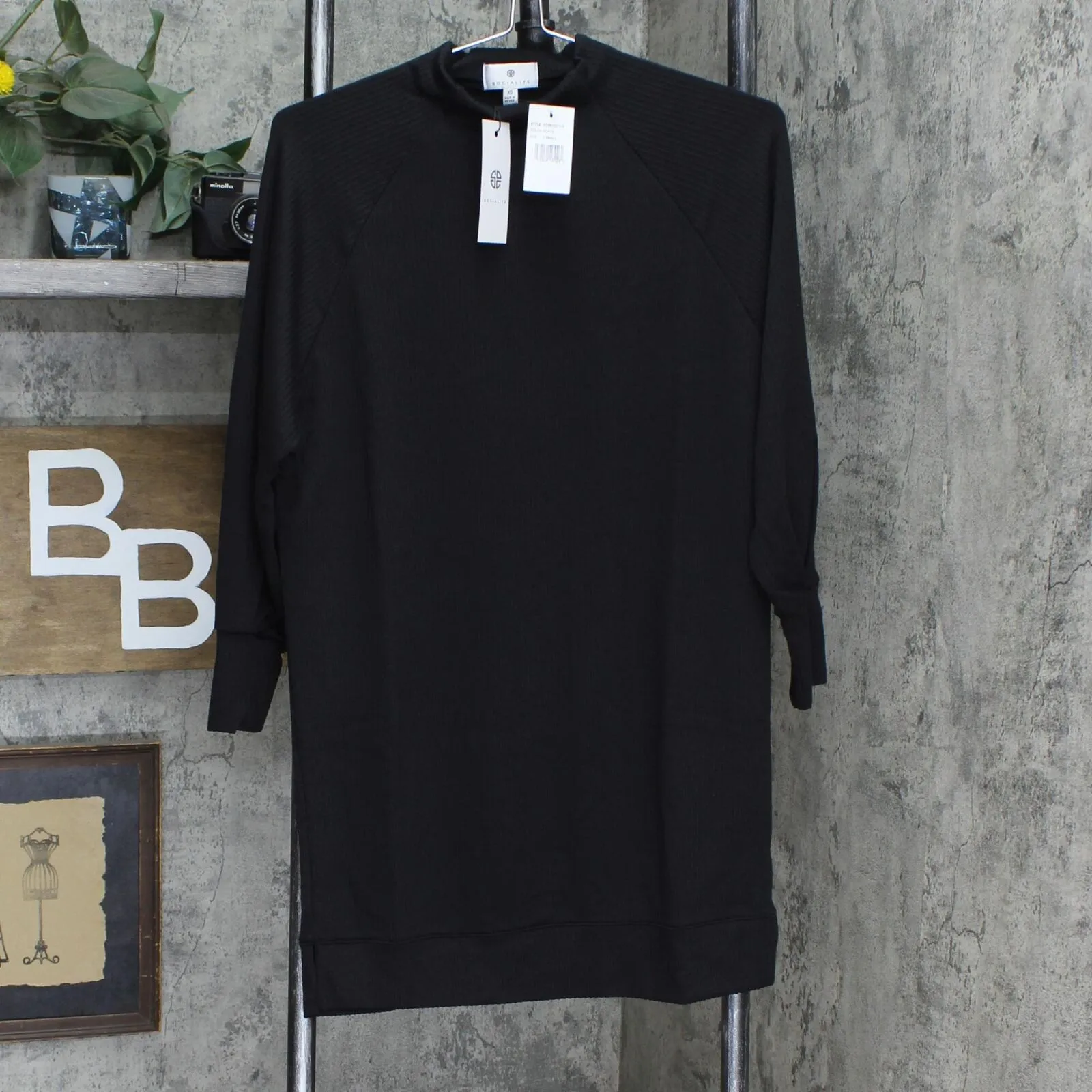 Socialite Womens Long Sleeve Textured Knit Shift Dress