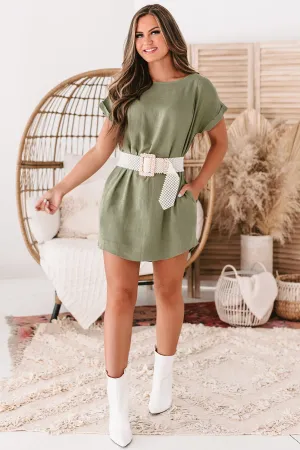 Soft Smiles Short Sleeve Shift Dress (Olive)