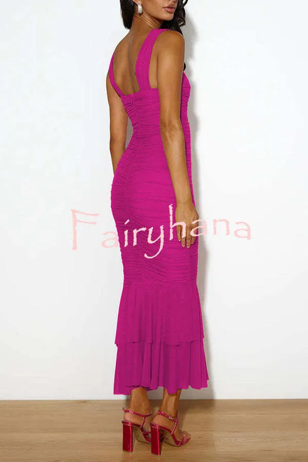 Solid Color High Waist Pleated Mermaid Dress