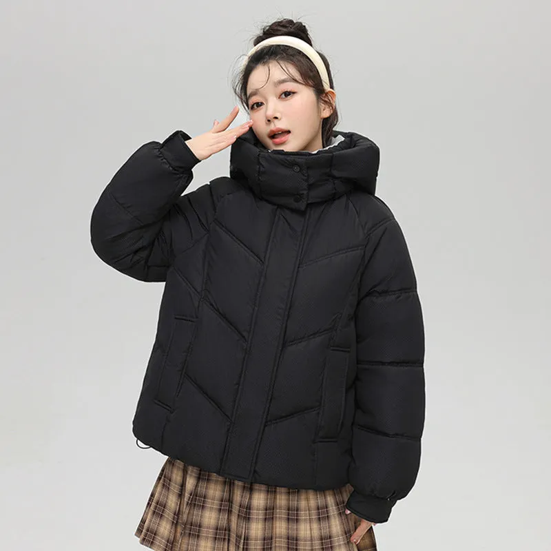 Solid Full Zip Women's Puffer Jacket Windproof and Padded