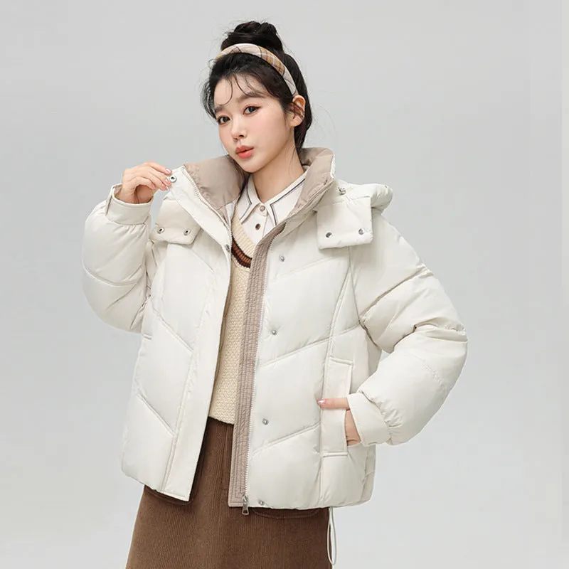 Solid Full Zip Women's Puffer Jacket Windproof and Padded