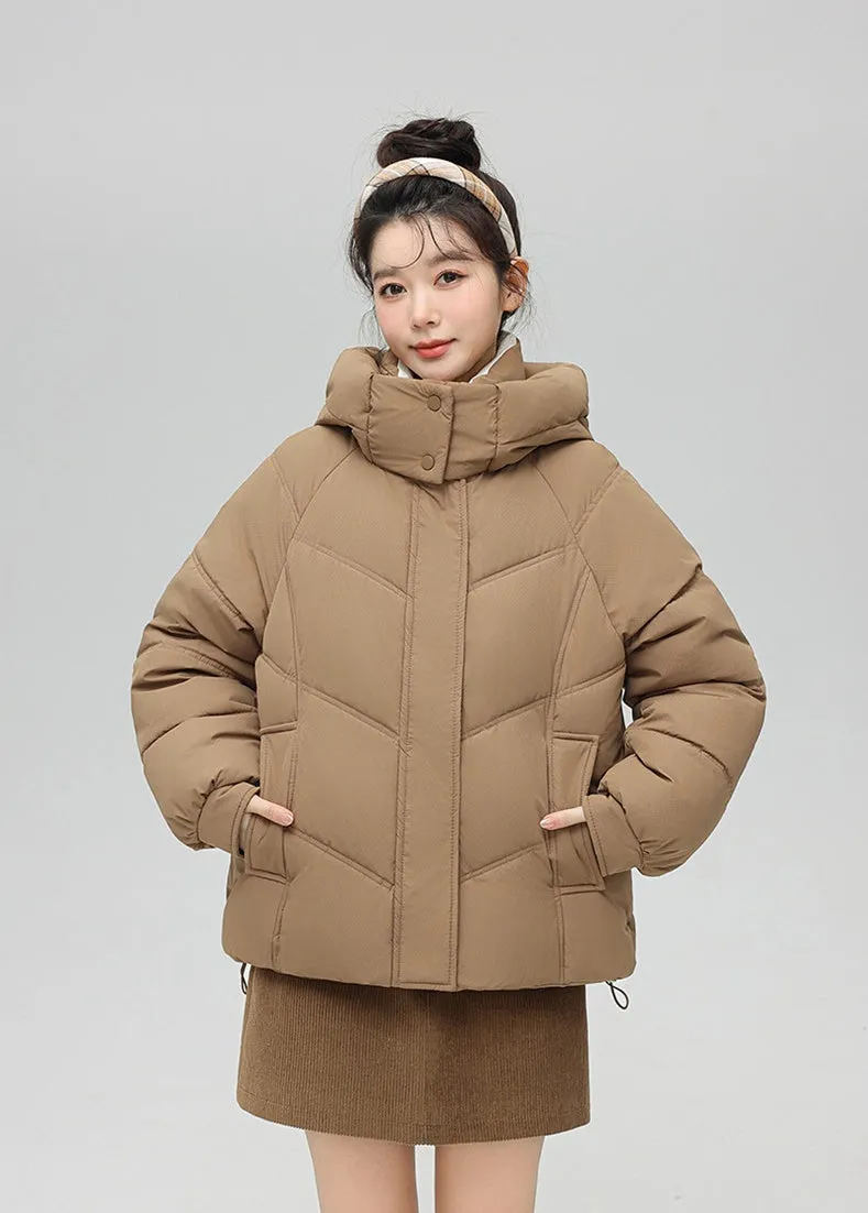 Solid Full Zip Women's Puffer Jacket Windproof and Padded
