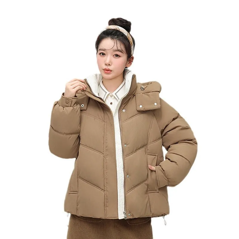 Solid Full Zip Women's Puffer Jacket Windproof and Padded