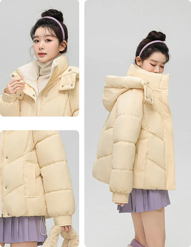 Solid Full Zip Women's Puffer Jacket Windproof and Padded