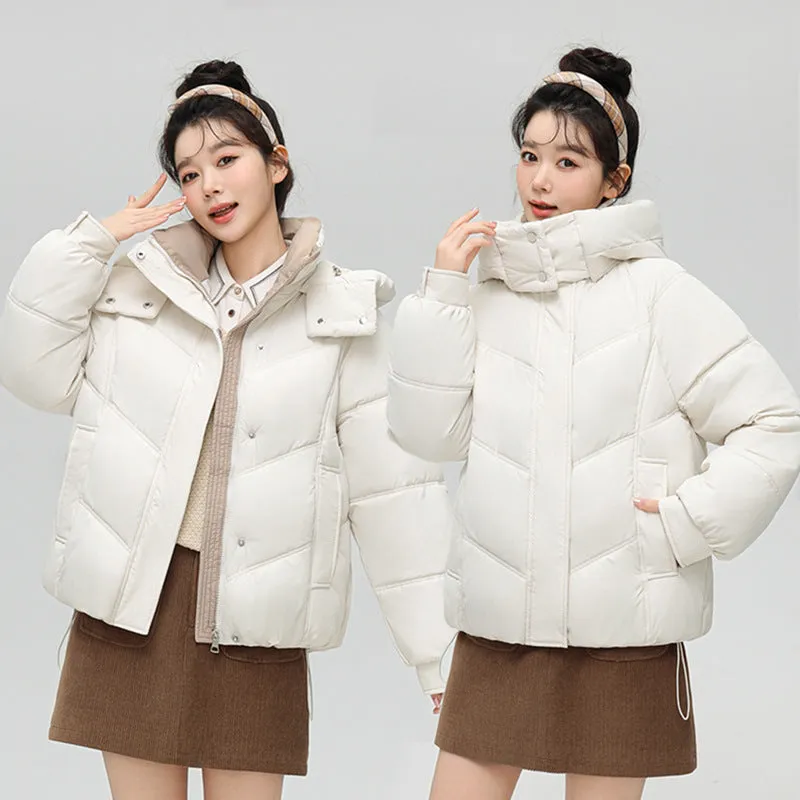Solid Full Zip Women's Puffer Jacket Windproof and Padded