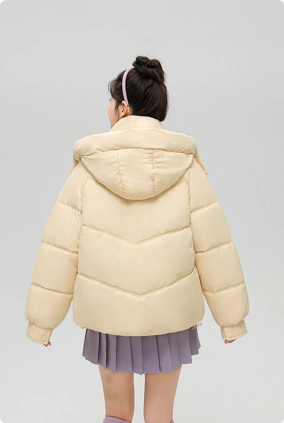 Solid Full Zip Women's Puffer Jacket Windproof and Padded