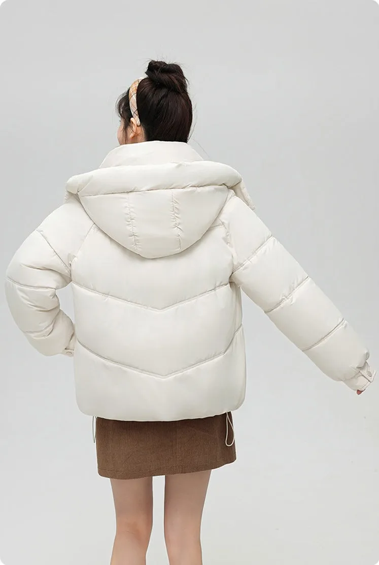 Solid Full Zip Women's Puffer Jacket Windproof and Padded