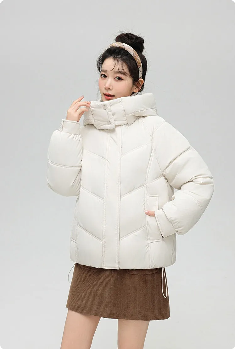 Solid Full Zip Women's Puffer Jacket Windproof and Padded