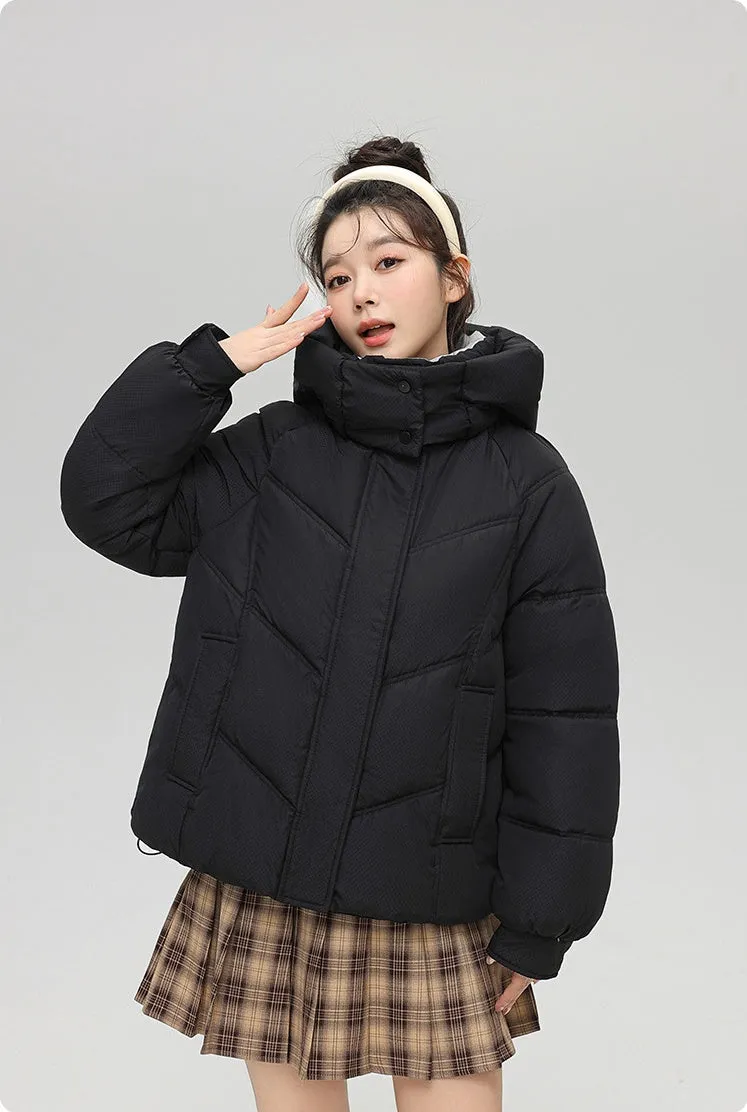 Solid Full Zip Women's Puffer Jacket Windproof and Padded