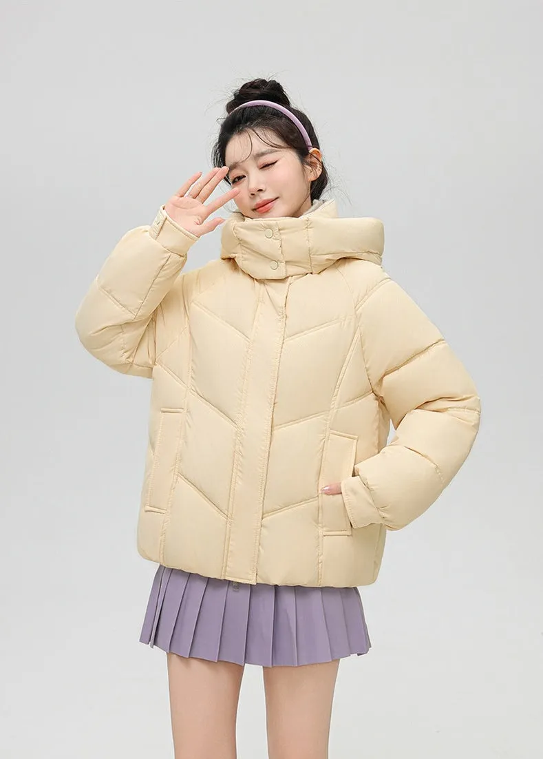 Solid Full Zip Women's Puffer Jacket Windproof and Padded