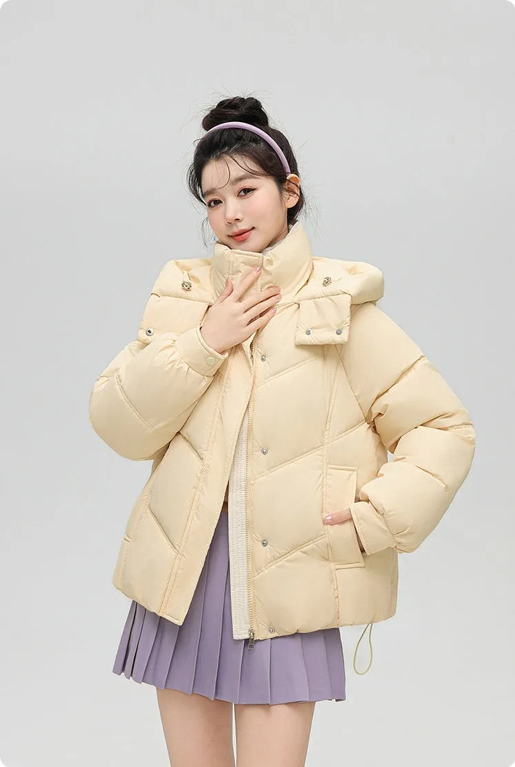 Solid Full Zip Women's Puffer Jacket Windproof and Padded