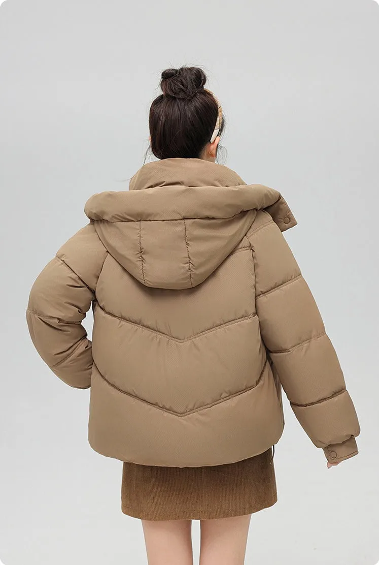 Solid Full Zip Women's Puffer Jacket Windproof and Padded