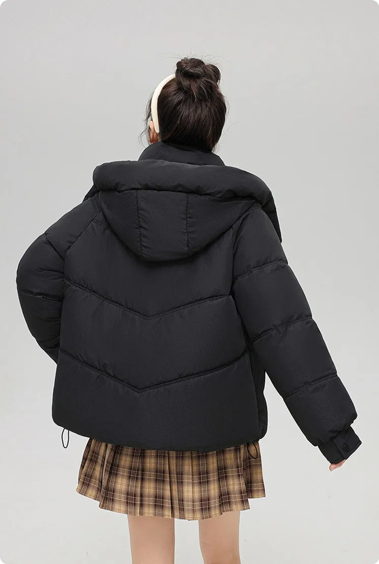 Solid Full Zip Women's Puffer Jacket Windproof and Padded