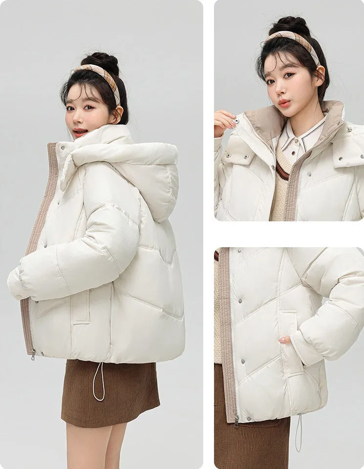 Solid Full Zip Women's Puffer Jacket Windproof and Padded