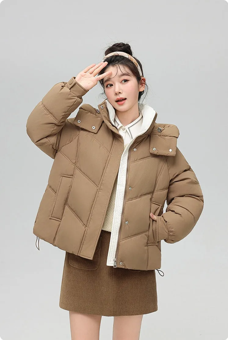 Solid Full Zip Women's Puffer Jacket Windproof and Padded