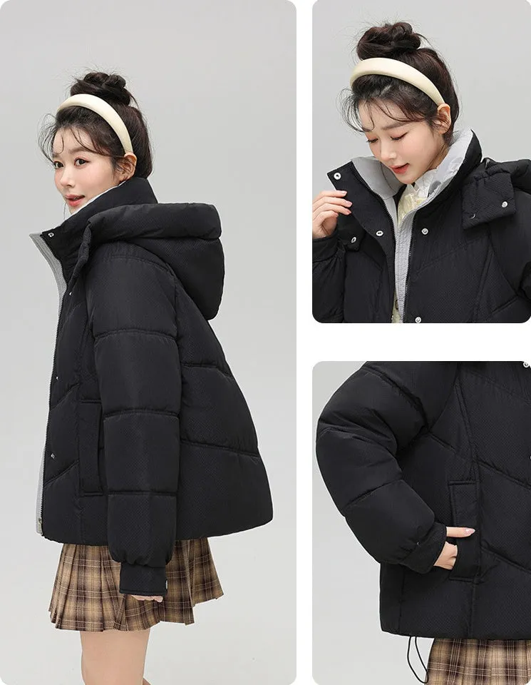 Solid Full Zip Women's Puffer Jacket Windproof and Padded