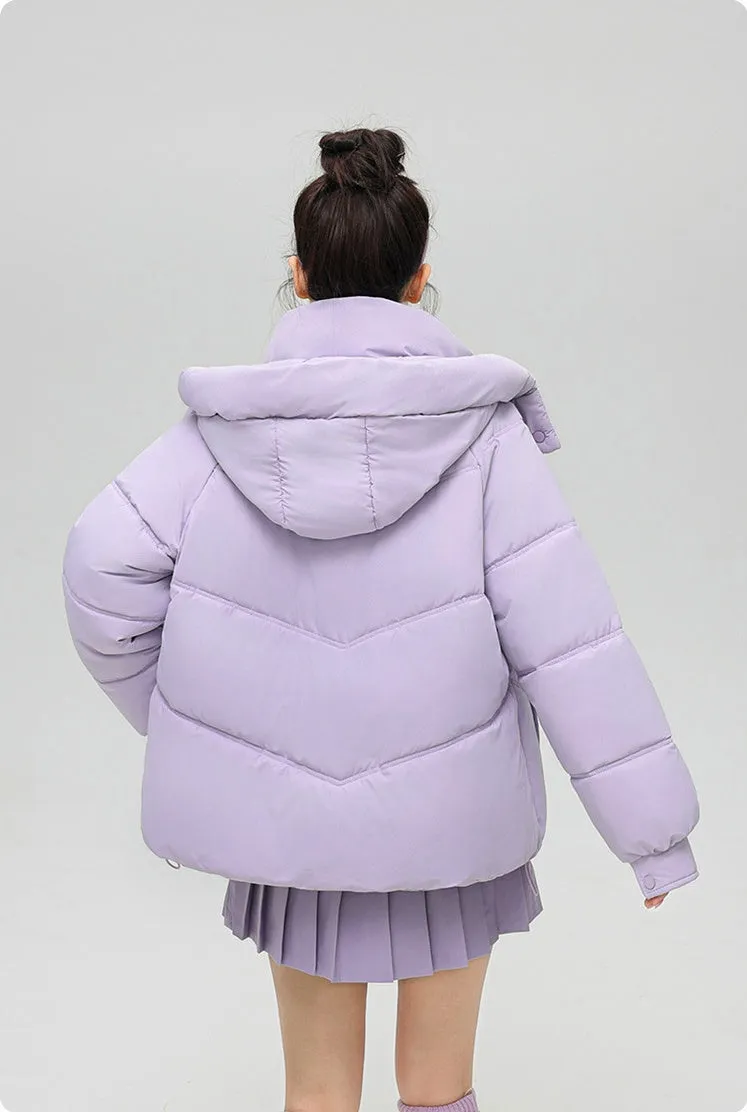 Solid Full Zip Women's Puffer Jacket Windproof and Padded