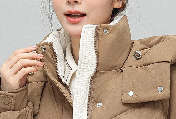 Solid Full Zip Women's Puffer Jacket Windproof and Padded