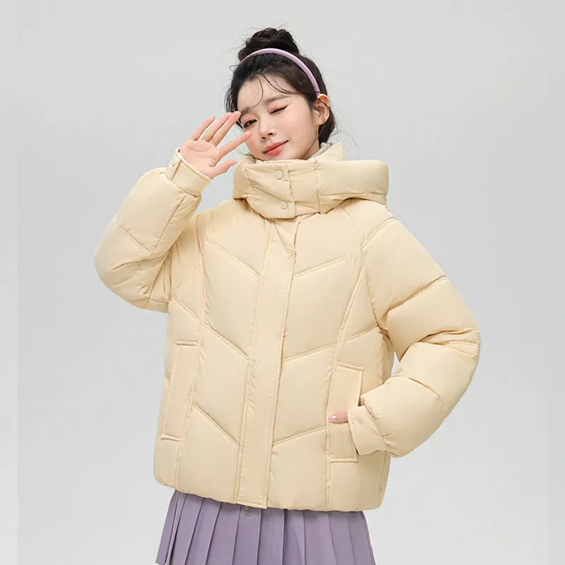 Solid Full Zip Women's Puffer Jacket Windproof and Padded